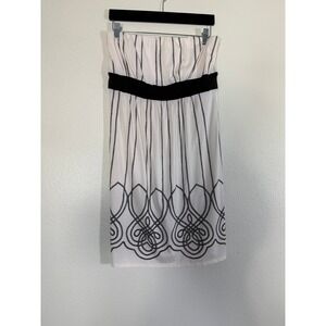 Soma Intimates Strapless Empire Waist Dress White Black Rope Print Medium